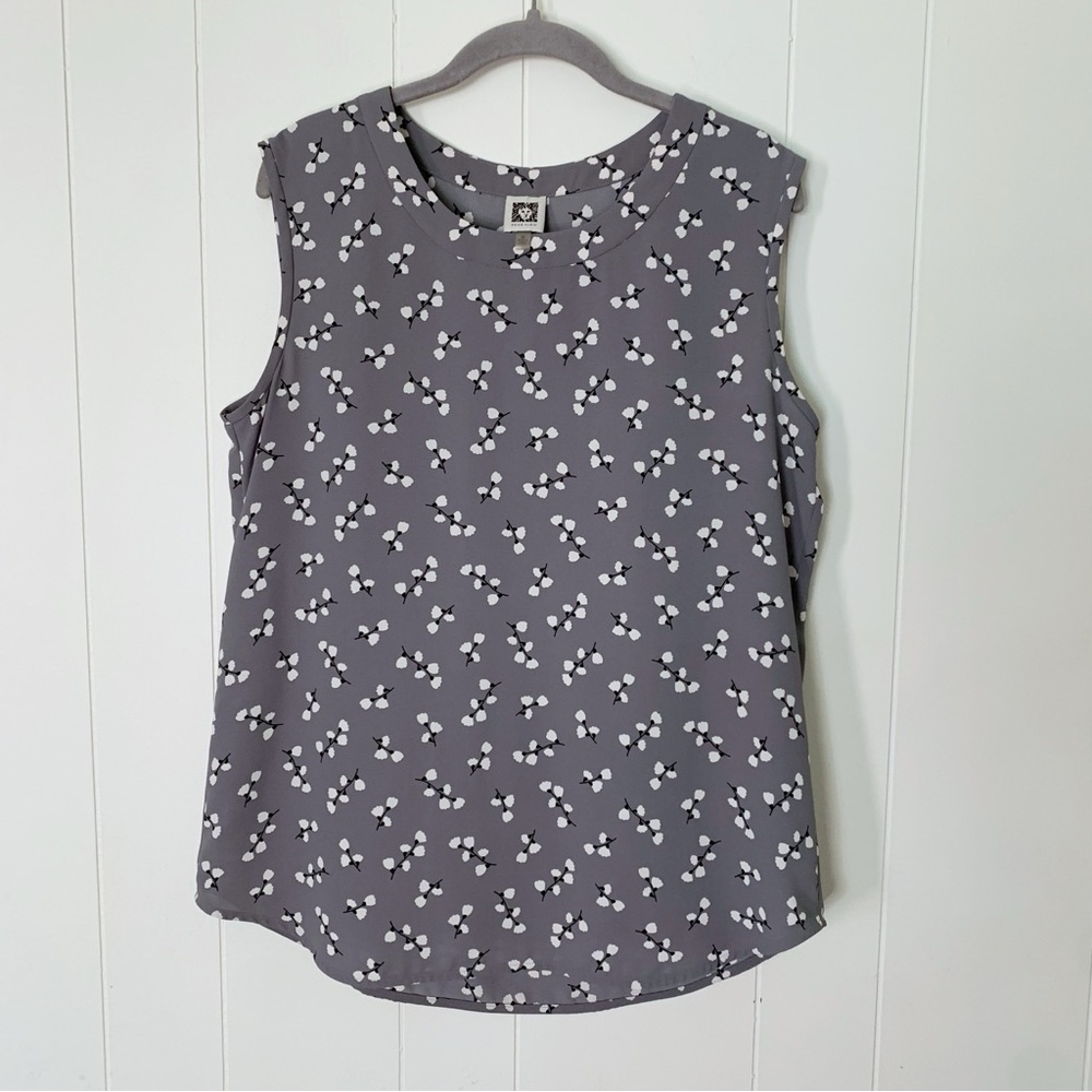 Anne Klein Grey & White Floral Pattern Sleeveless Top M